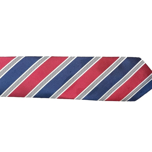 Boys clip on tie red white blue and grey - Picture 5 of 6